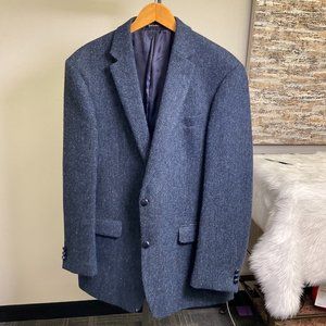 Harris Tweed Mens Blue Notch Lapel Long Sleeve Pockets Blazer Size 42L